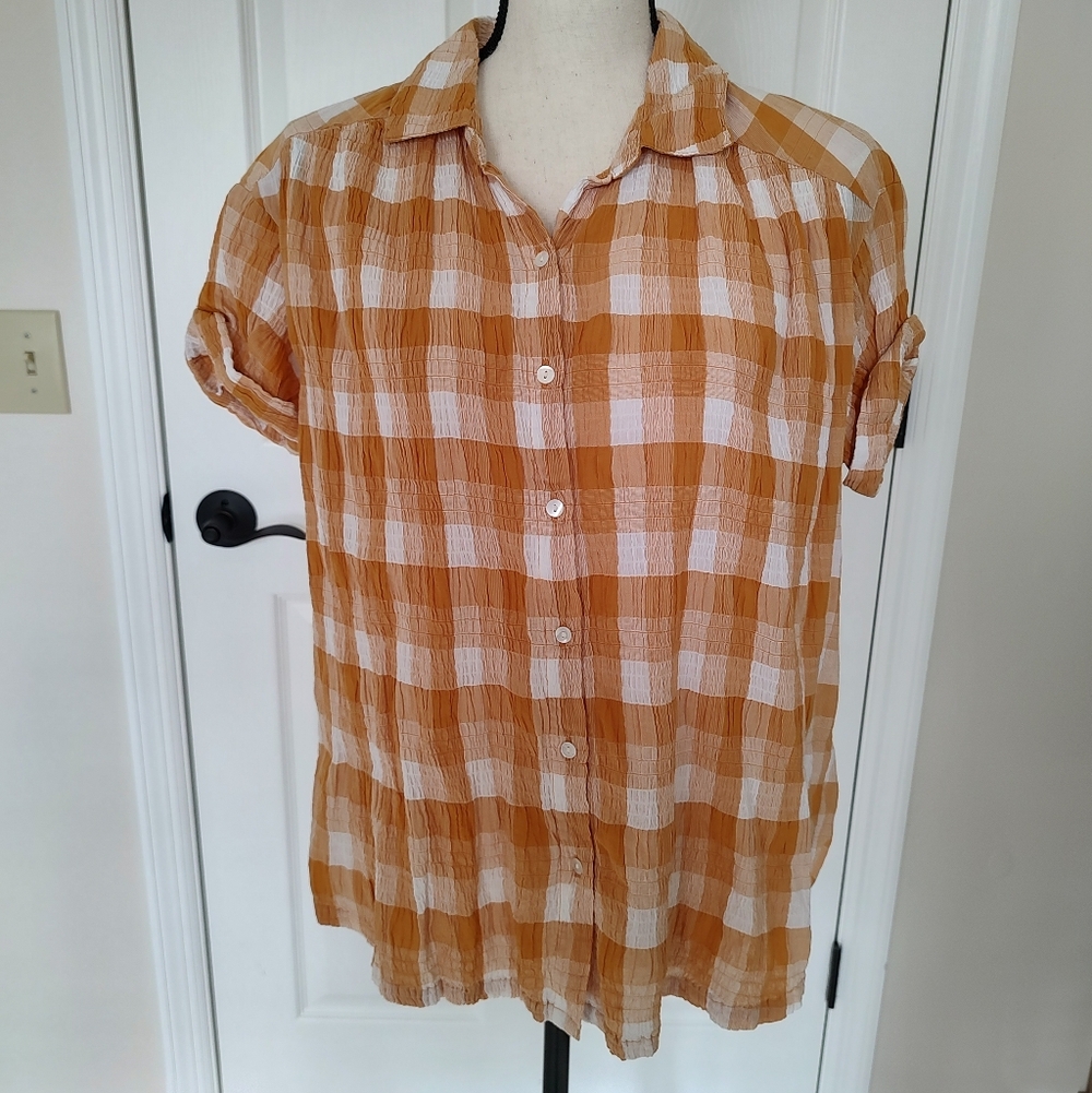 Sundance Lorna Camp Shirt Crinkle Fabric White Roll Sleeve Ruched … - Picture 10 of 11